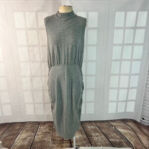 Express Heather Gray Ruched High Neck Sleeveless Knit Midi Sheath Dress Size XL
